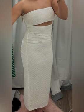 White Textured Cutout Fitted Dress